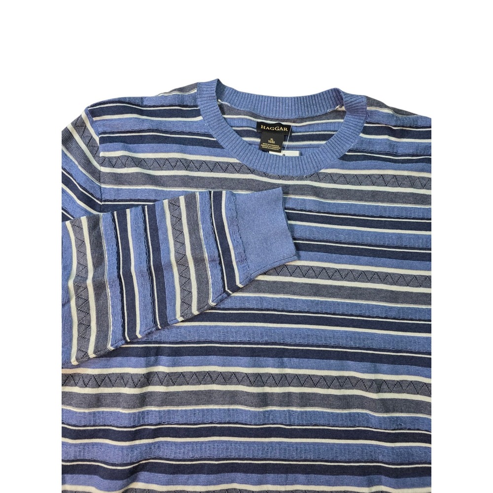Haggar Striped Sweater Crew Neck Pullover‎ Knitwear Soft Casual XL